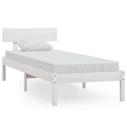 Letto singolo | Letto per adulti | Giroletto Bianco in Legno Massello di Pino 90x200 cm