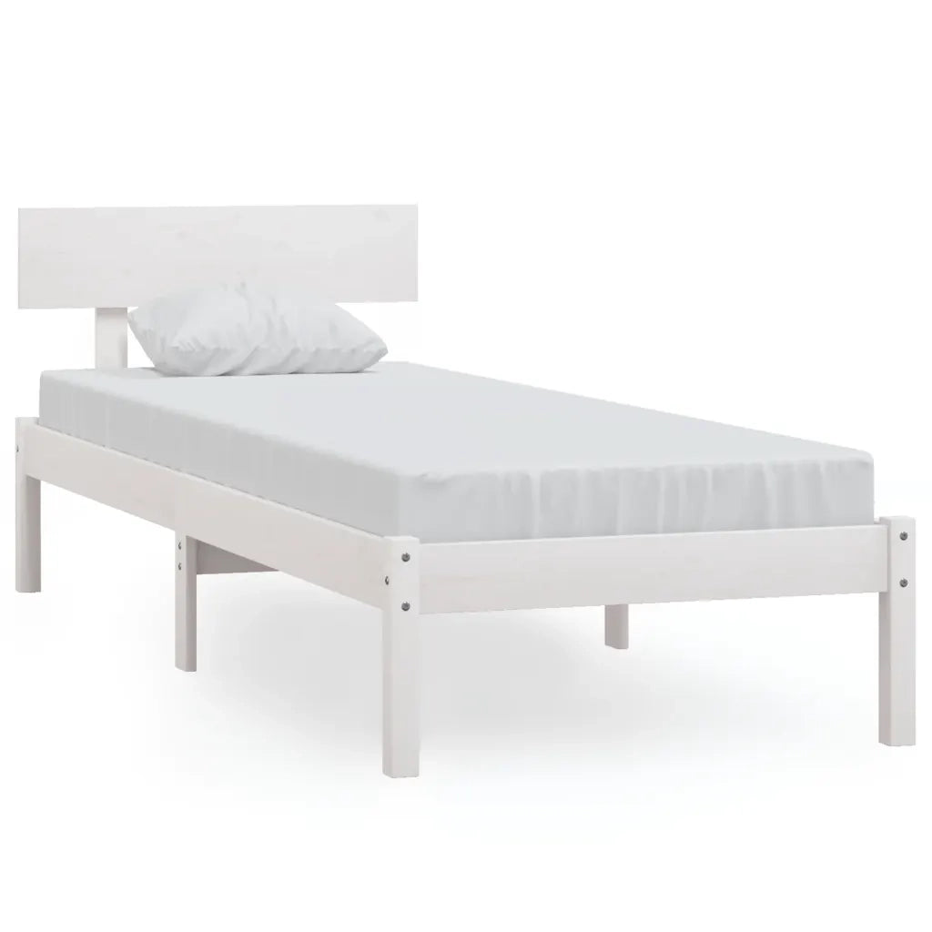 Letto singolo | Letto per adulti | Giroletto Bianco in Legno Massello di Pino 90x200 cm