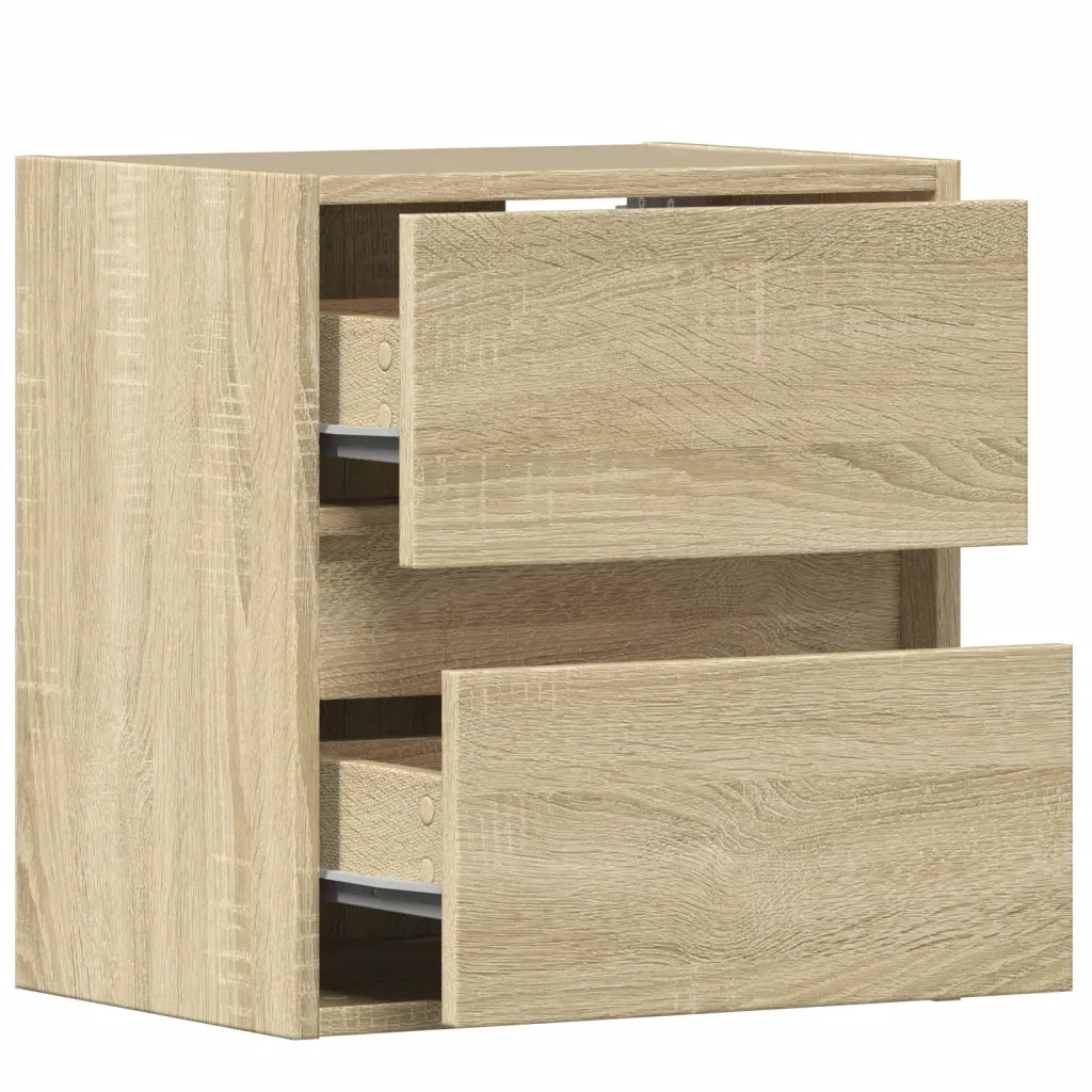 Set di 2 Comodini | Armadio da Notte | Mobiletto da notte a Parete con luci LED Rovere Sonoma