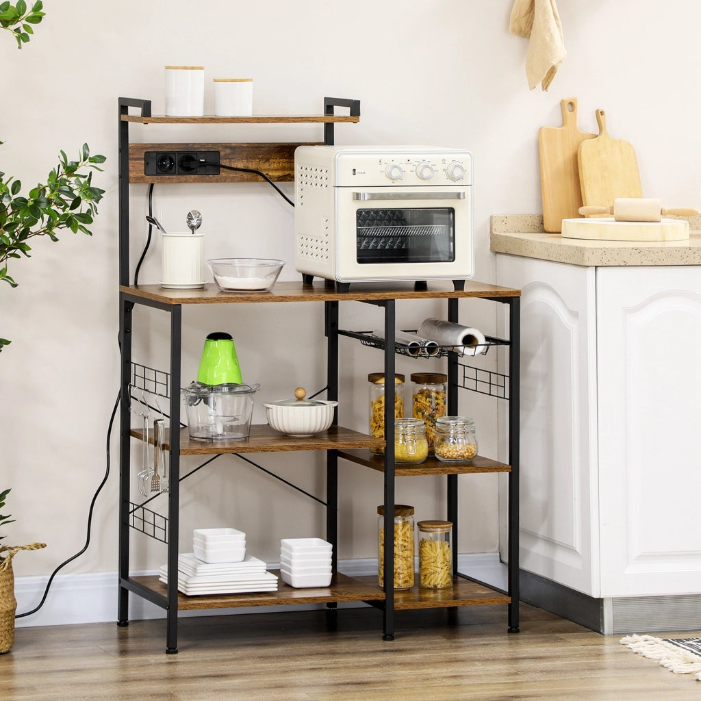 Scaffale per Microonde con Presa e USB ¨C Minimal ¨C 90x42x130 cm Marrone