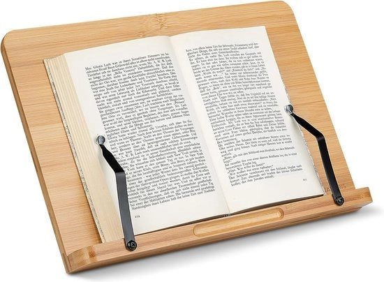 Supporto per libri, compatibile con iPad, 34 x 24 cm, supporto per libri, supporto per libri in bambù, supporto per libri standard, supporto per tablet, per cucina, ufficio, nero