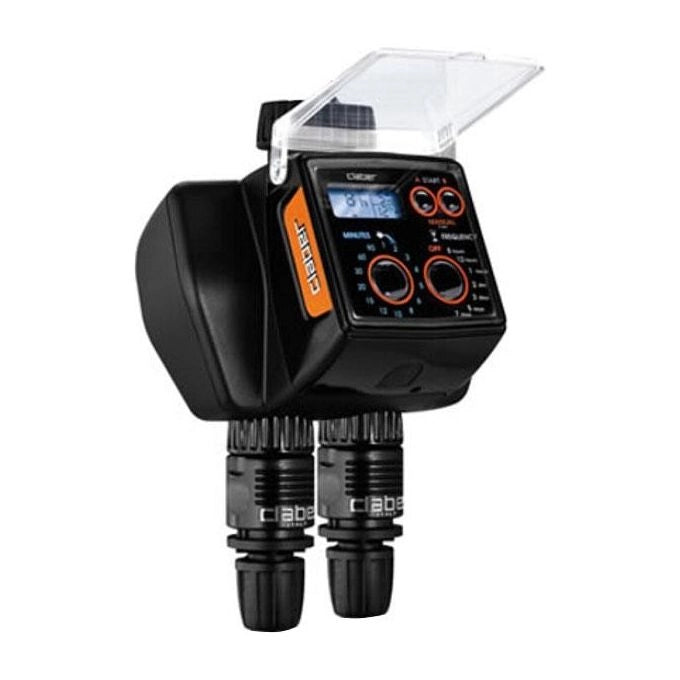 Claber DUAL Programmatore Irrigazione Doppia Linea 2 Linee Indipendenti 98 Programmi Preimpostati Display LCD Retroilluminato Attacco 3-4 pollice (20-27 mm) Pressione 0,5-12 bar Alimentazione 2 Batterie AA colore Nero
