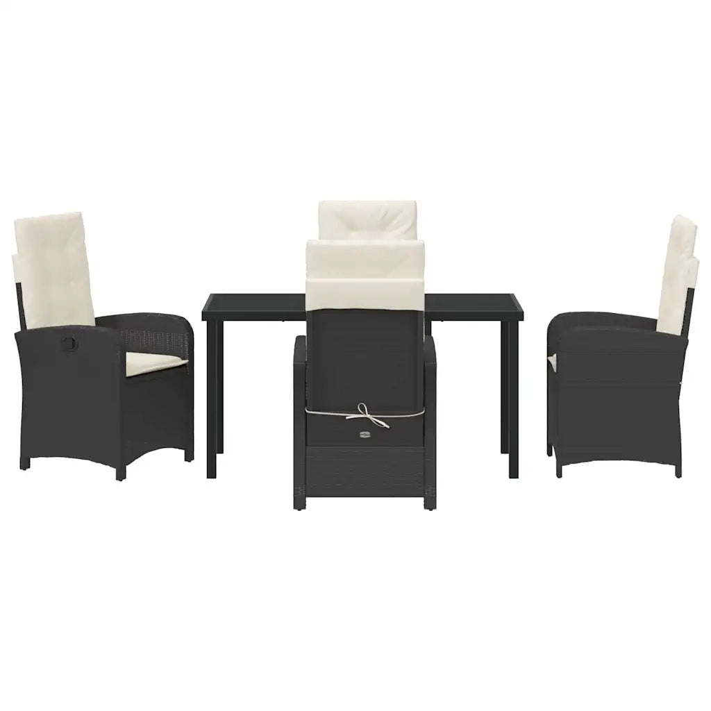 Set da Pranzo per Giardino con cuscino 5 pcs Nero polyrattan