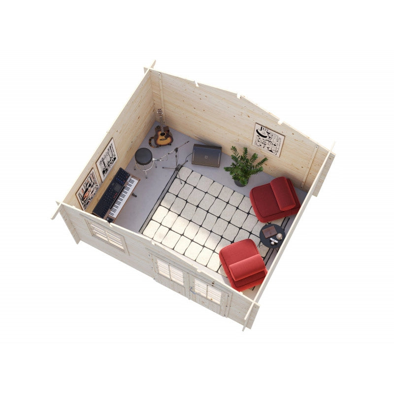 Casetta in legno da giardino Klara 380x320 cm blockhouse spessore 28 mm con porta doppia e finestra