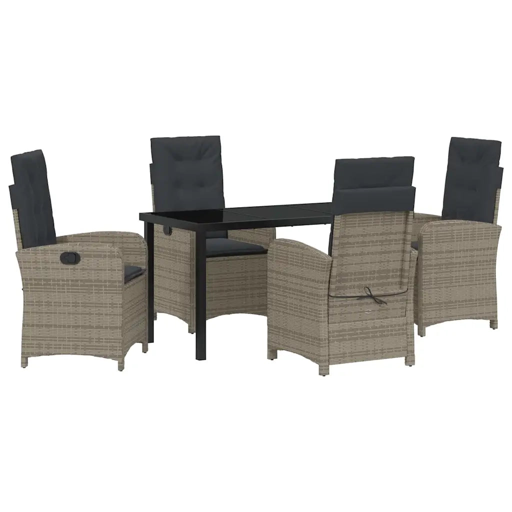 Set da Pranzo per Giardino con cuscino 5 pcs Grigio polyrattan