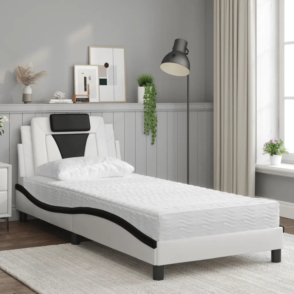 Letto Viana con Materasso Nero e Bianco 90x200 cm in Similpelle