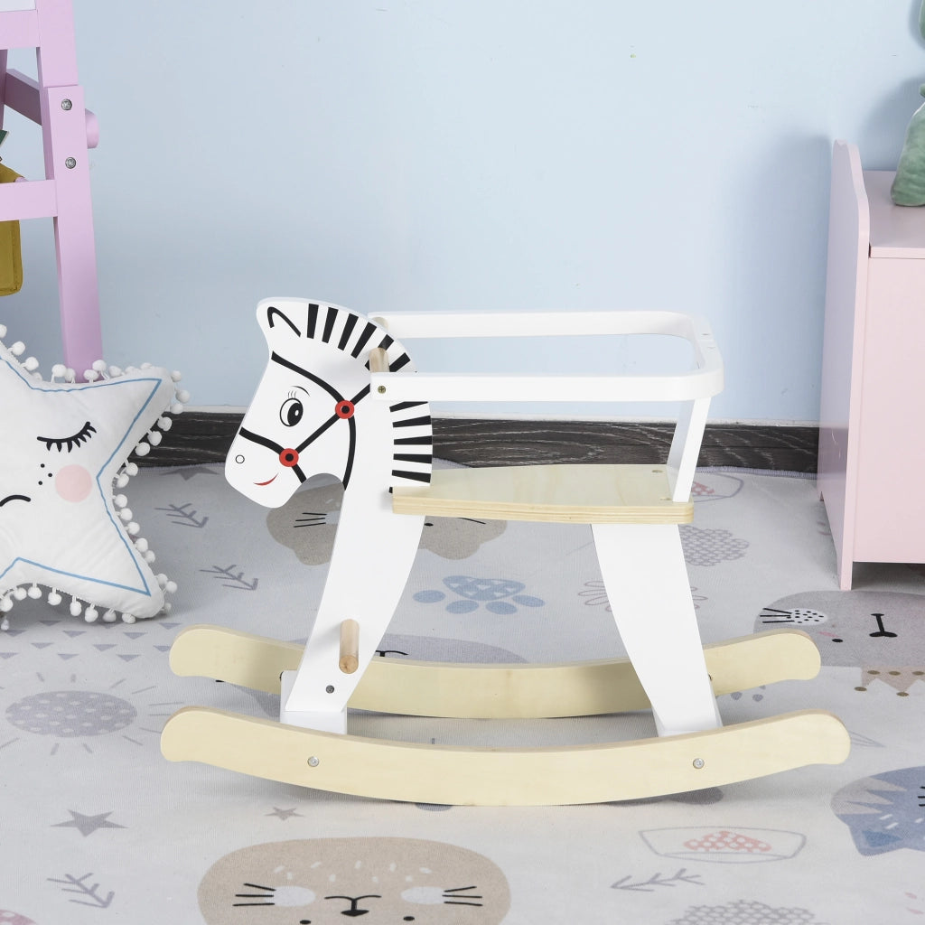 Cavallo a Dondolo Zebra ¨C Minimal ¨C Legno Naturale 80x40x60