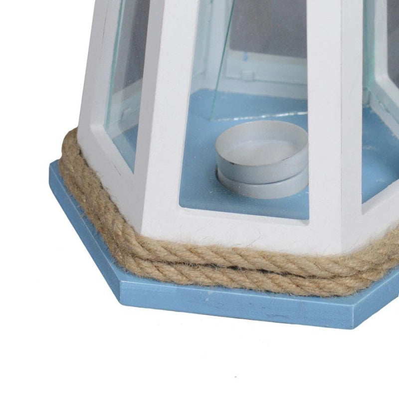 Lanterna mare legno bianco/azzurro farocm 21,5x21,5h41,5