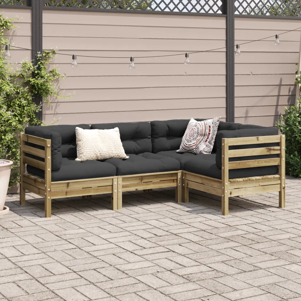 Set Divani da Giardino 4pz con Cuscini Legno Impregnato di Pino