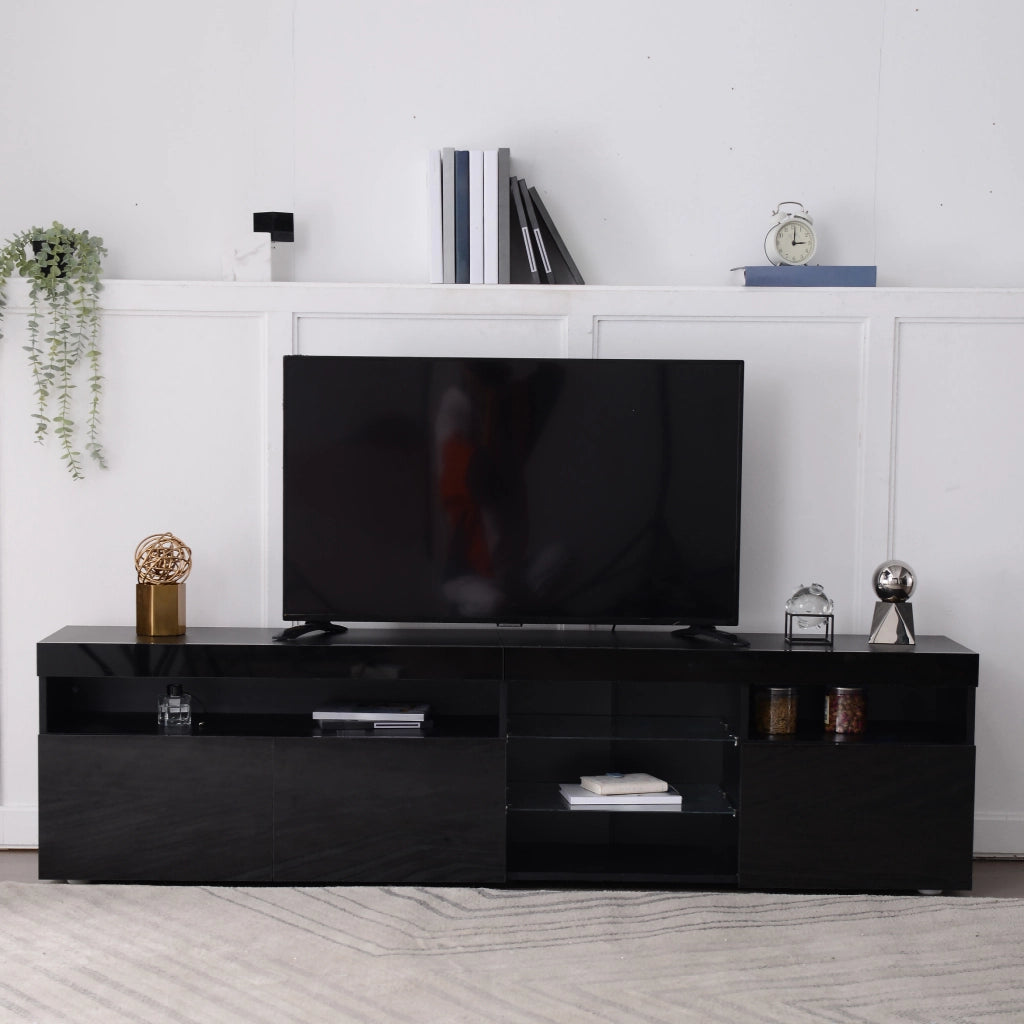 Cassettiera per TV nera lucida in MDF lunghezza 180 cm