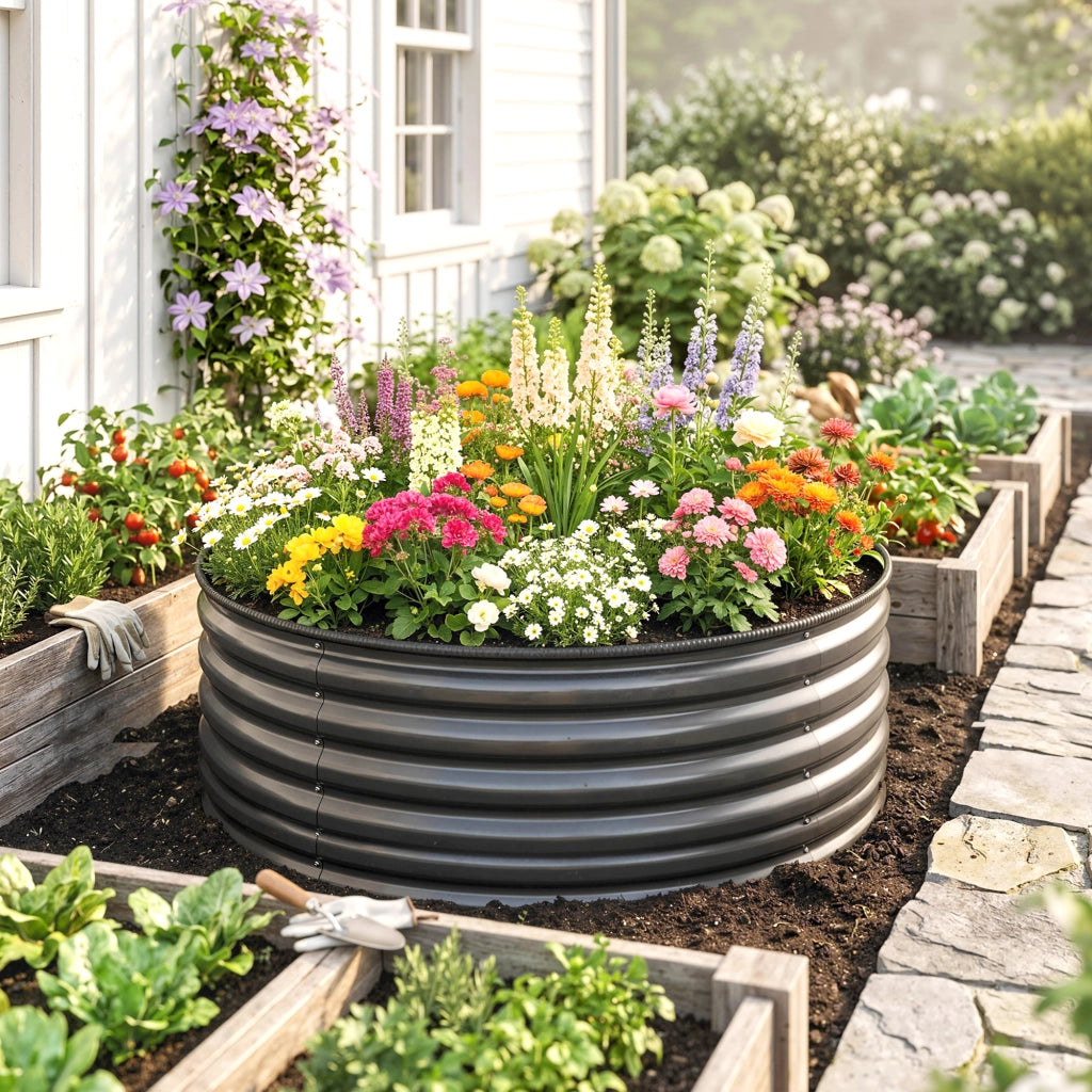 Cassone rialzato per giardino ¨C Xylo ¨C metallo zincato grigio antracite 120x120x43 cm