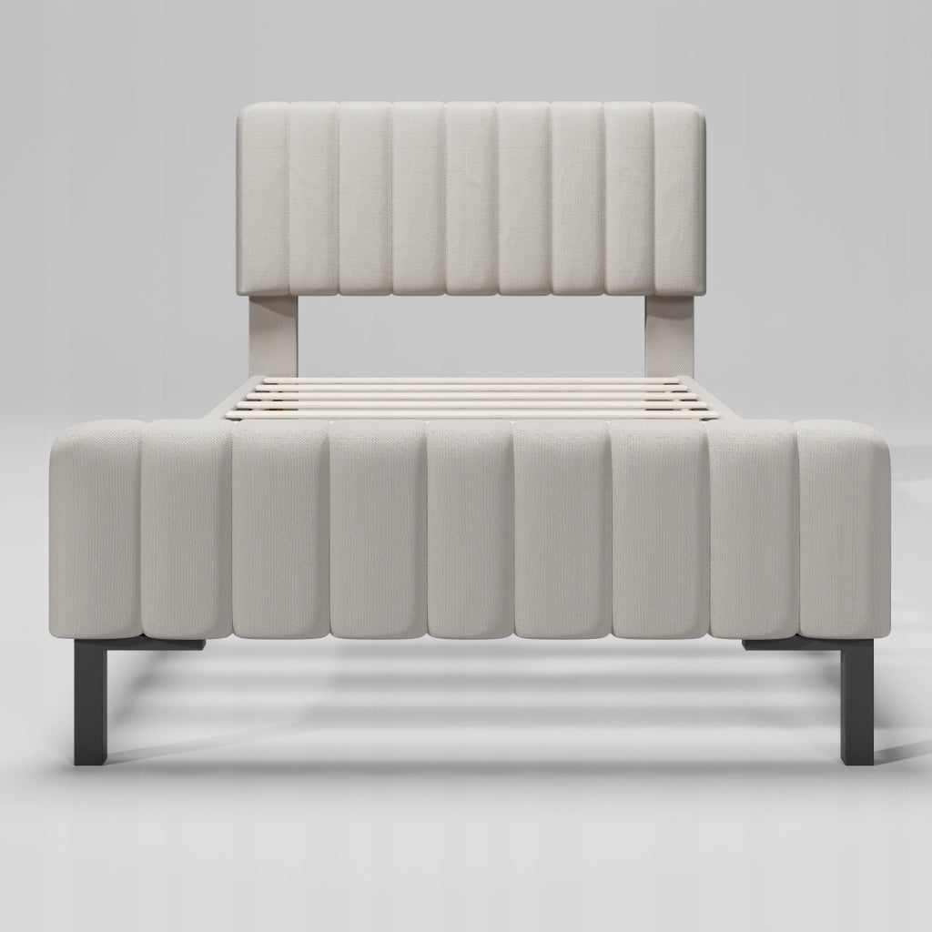 Letto imbottito 90x200 grigio-beige con schienale regolabile - Xylo