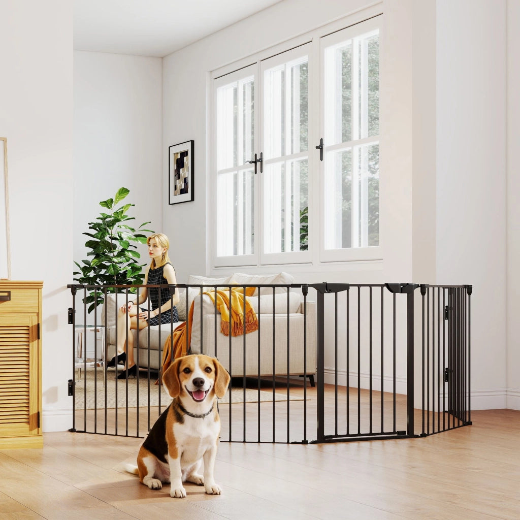 Barriera per Cani 5 Pannelli Pieghevole 300 cm ¨C Zephmum ¨C Nero