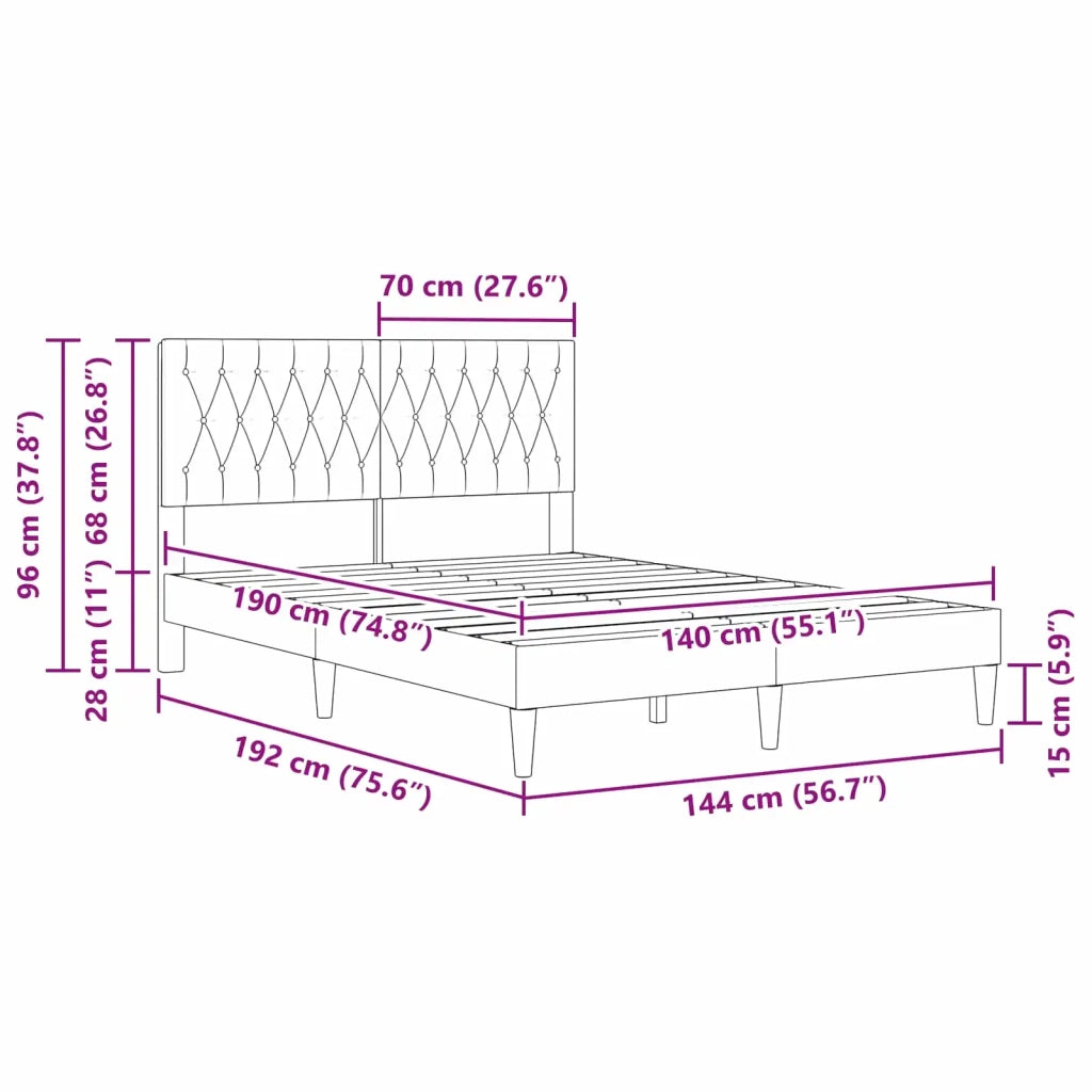 Letto matrimoniale | Letto per adulti | Struttura del letto con testiera Blu 140 x 190 cm Velluto