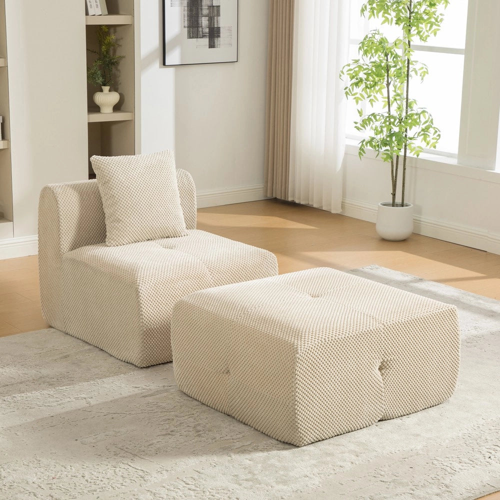 Divano Modulare in Tessuto Chenille ¨C MINIMAL ¨C Khaki Chiaro, Morbido, Antiscivolo
