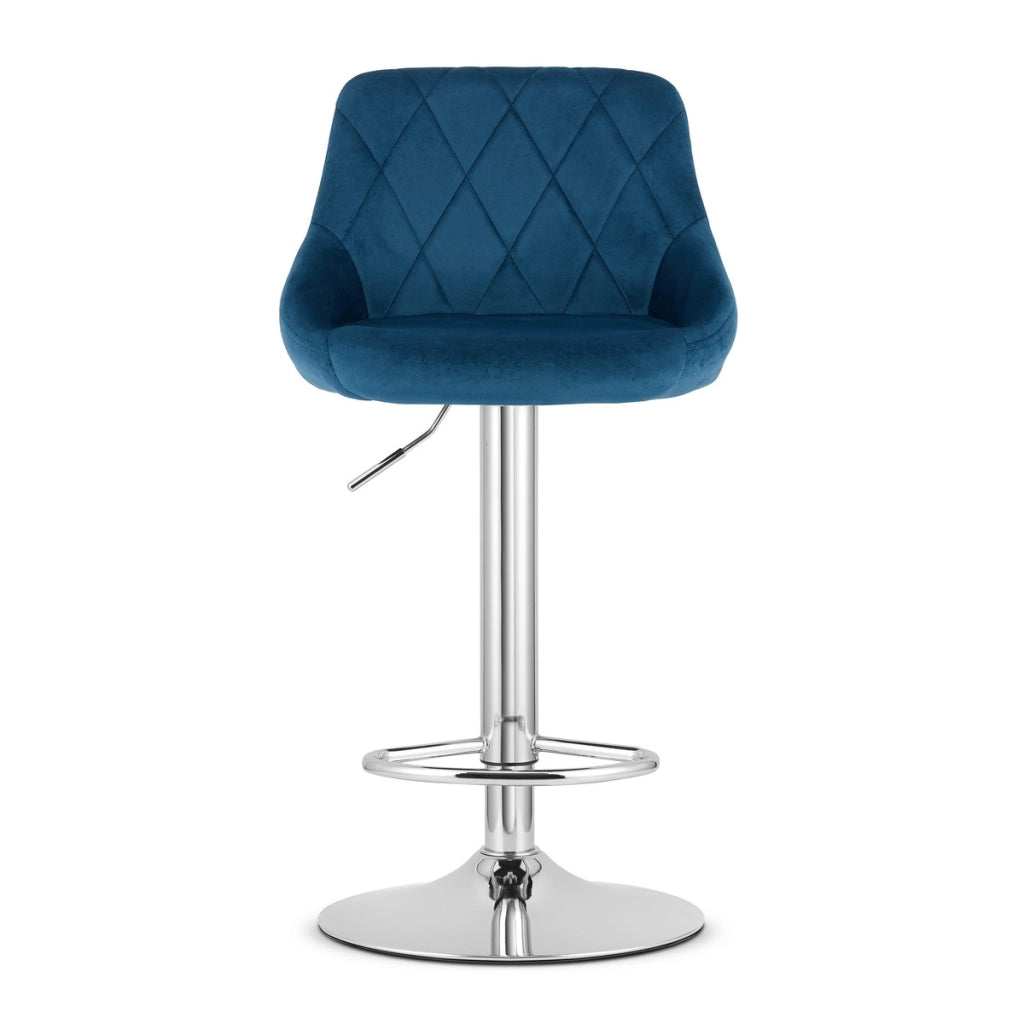 Sgabello da bar KAST in velluto blu navy con base cromata