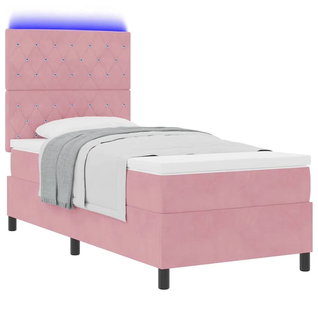 Letto a Sorgente LED con materasso Rosa 90 x 190 cm Velluto 3343219