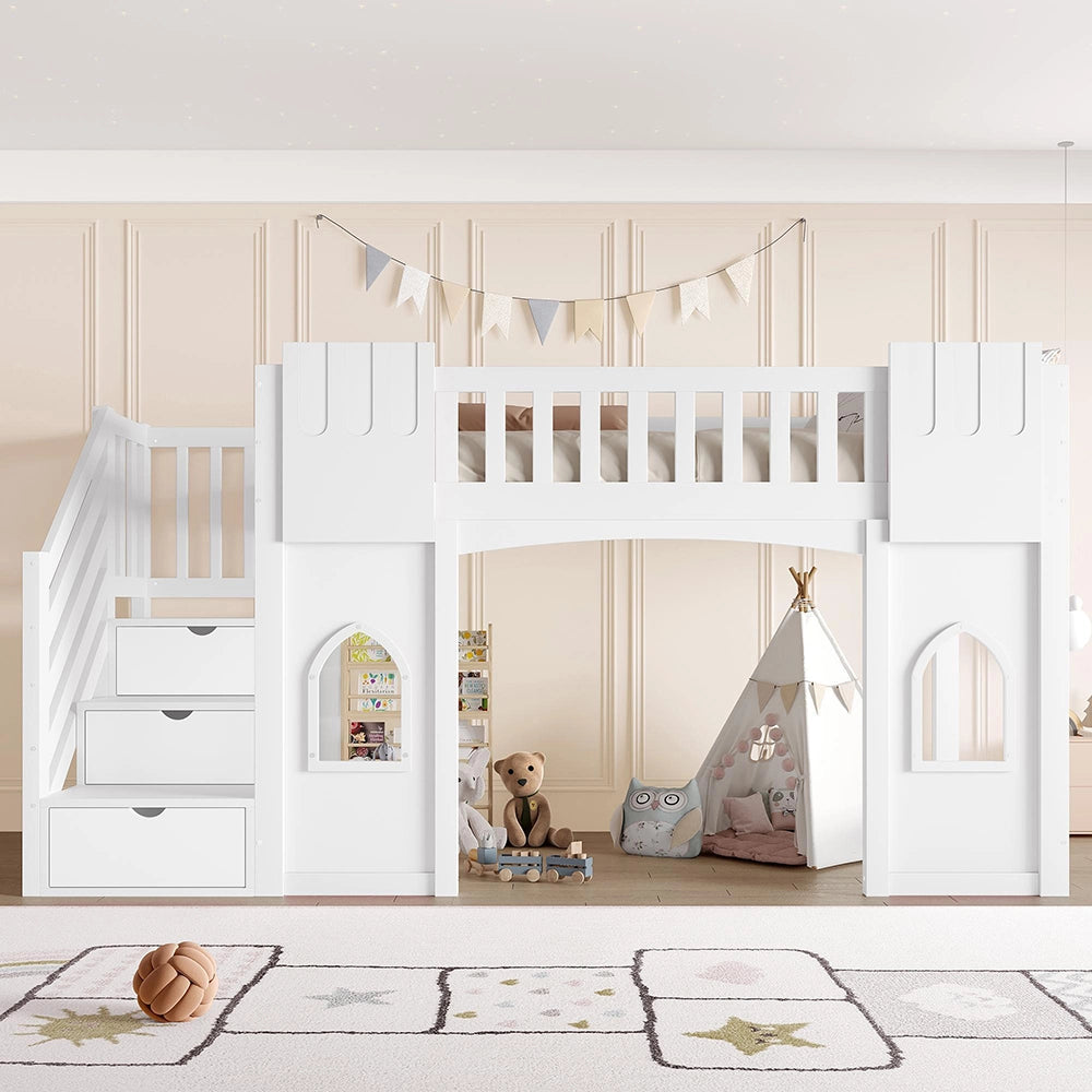 Letto mezzanino 90x200cm?- Xylo - scala finestra bianco