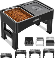 3-in-1 vasche per cani elevate, alimentatore lento, supporto per vasche per cani elevabile in 4 altezze, vasca per acqua per cani senza morso e dispensatore per cibo per cani in acciaio inossidabile per cani piccoli, medi e grandi