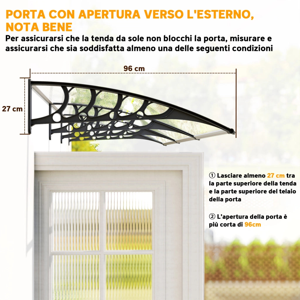 Tettoia per Balcone in Policarbonato e Alluminio ¨C Minimal ¨C 303x96x27 cm, Nera e Trasparente