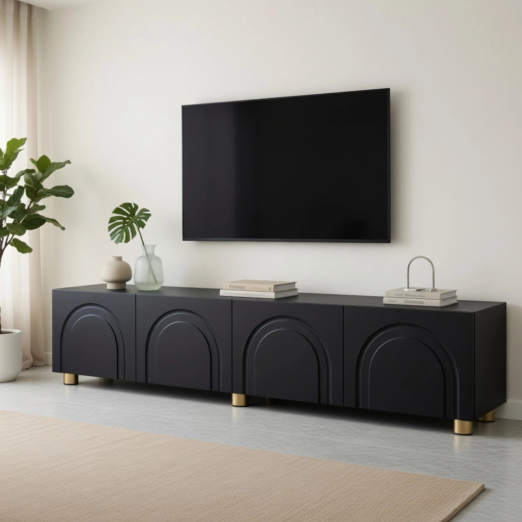 Cassettiera TV nera in MDF e truciolare lunghezza 180 cm