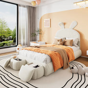LETTO Singolo 90x200 cm in velluto beige con 2 pouf contenitore e luci LED