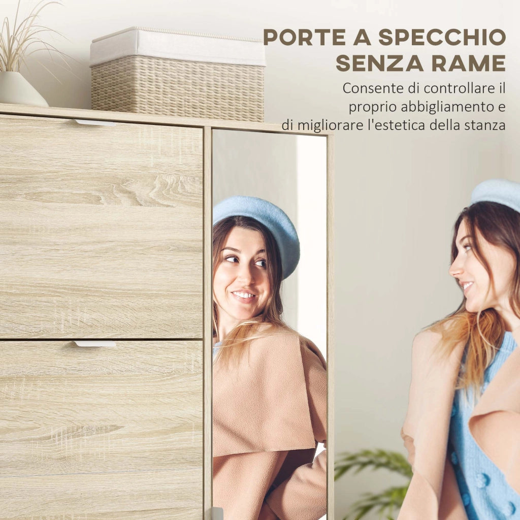 Armadio Scarpiera con Specchio e Cassetti ¨C Minimal ¨C Rovere 82x30x168cm