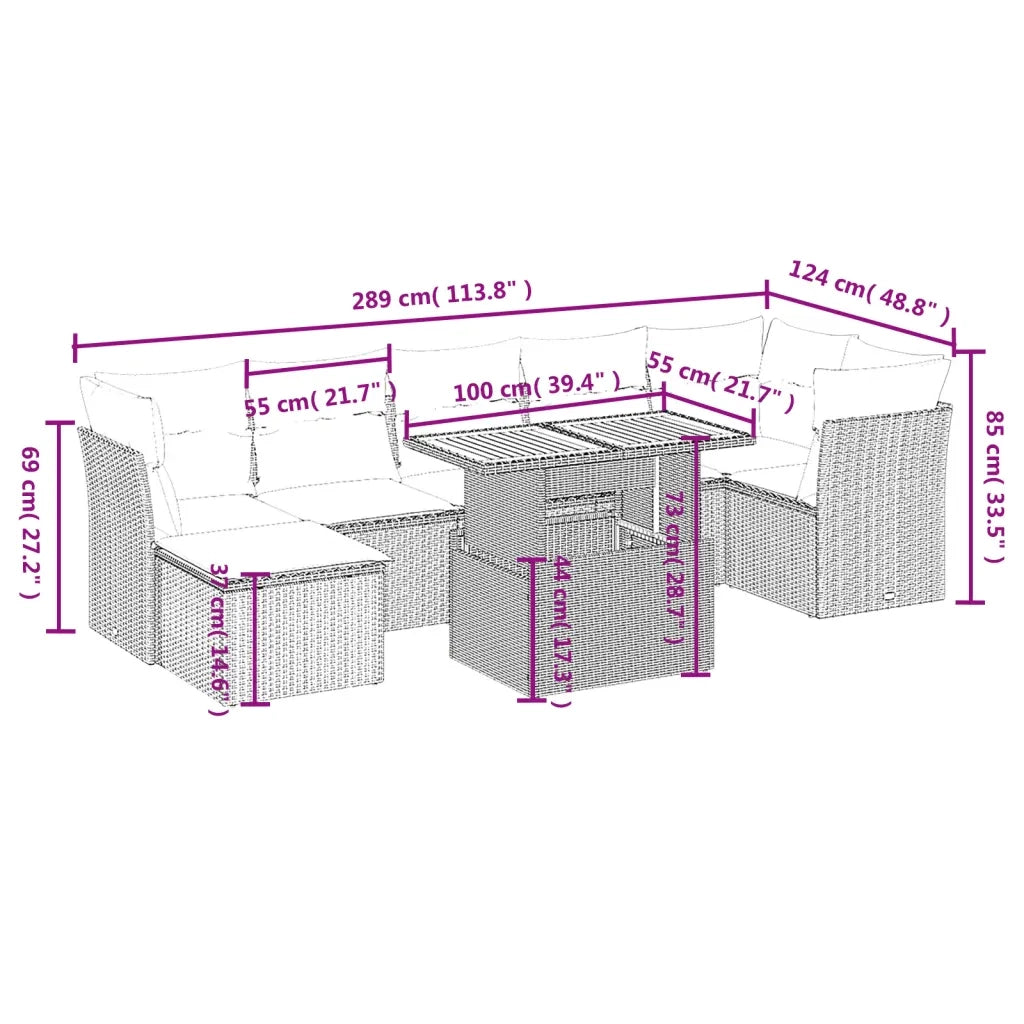 Set Divani da Giardino con Cuscini 8 pz Nero in Polyrattan 3270944