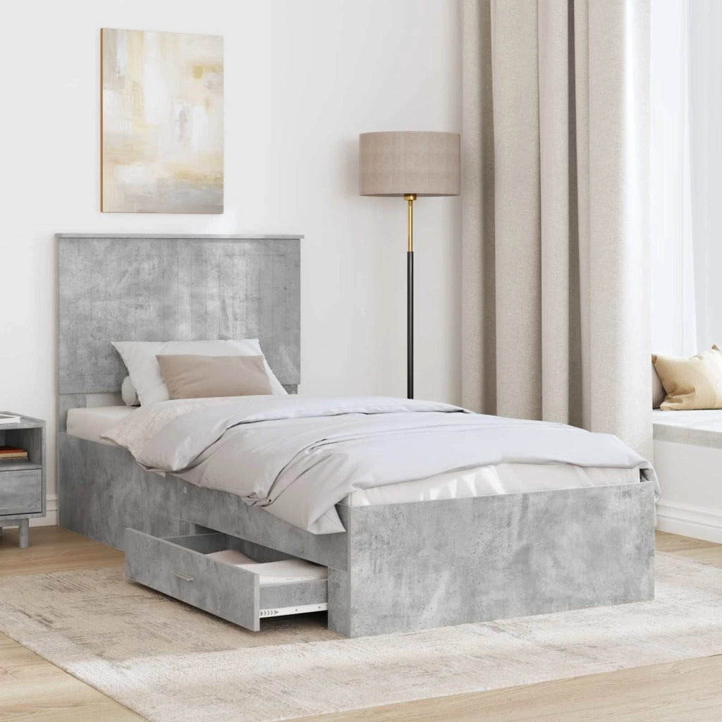 Letto singolo | Letto per adulti | Struttura del letto con testiera Grigio cemento 90 x 200 cm