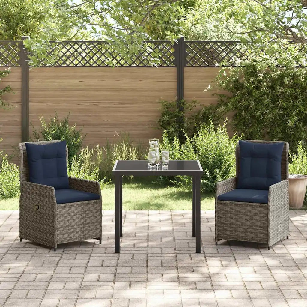 Set da Pranzo per Giardino 3 pcs Grigio Poly Rattan