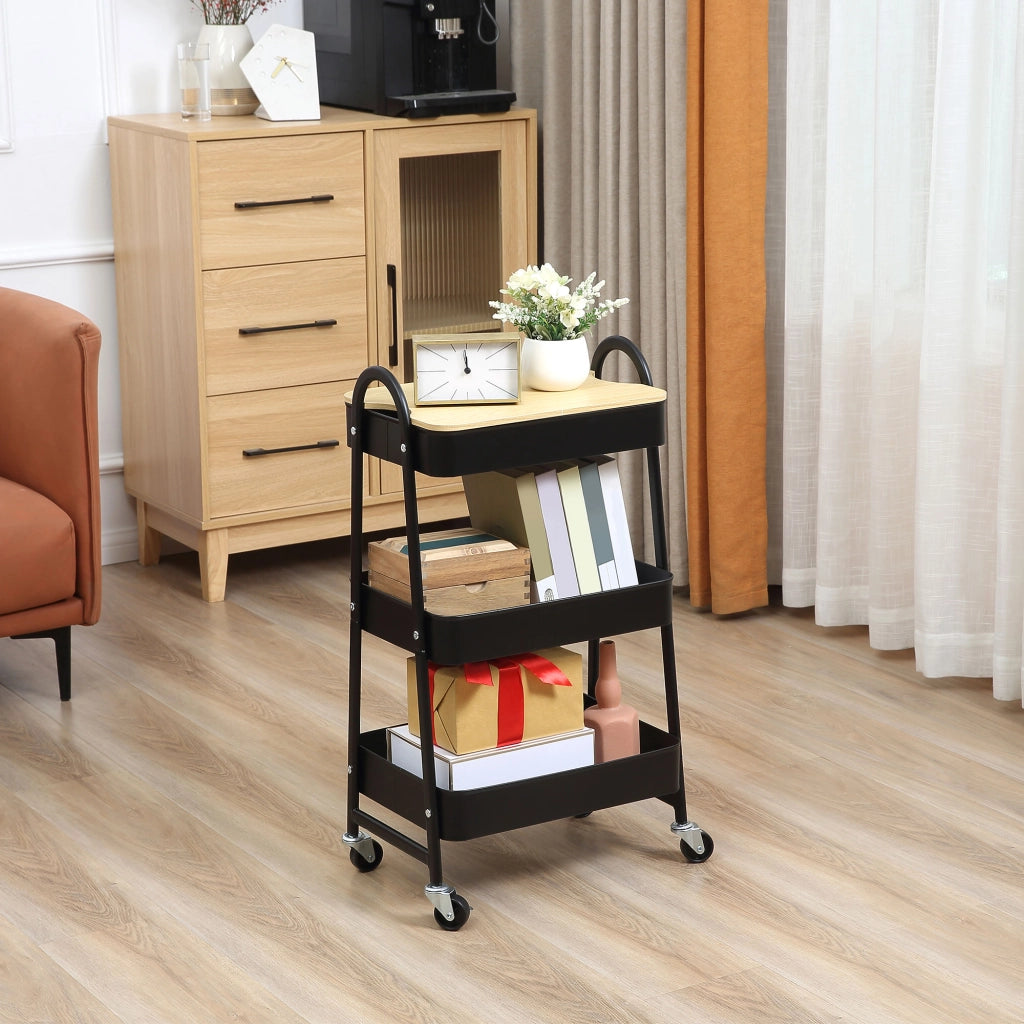 Carrello di servizio con 3 ripiani ¨C zephmum ¨C nero metallo plastica
