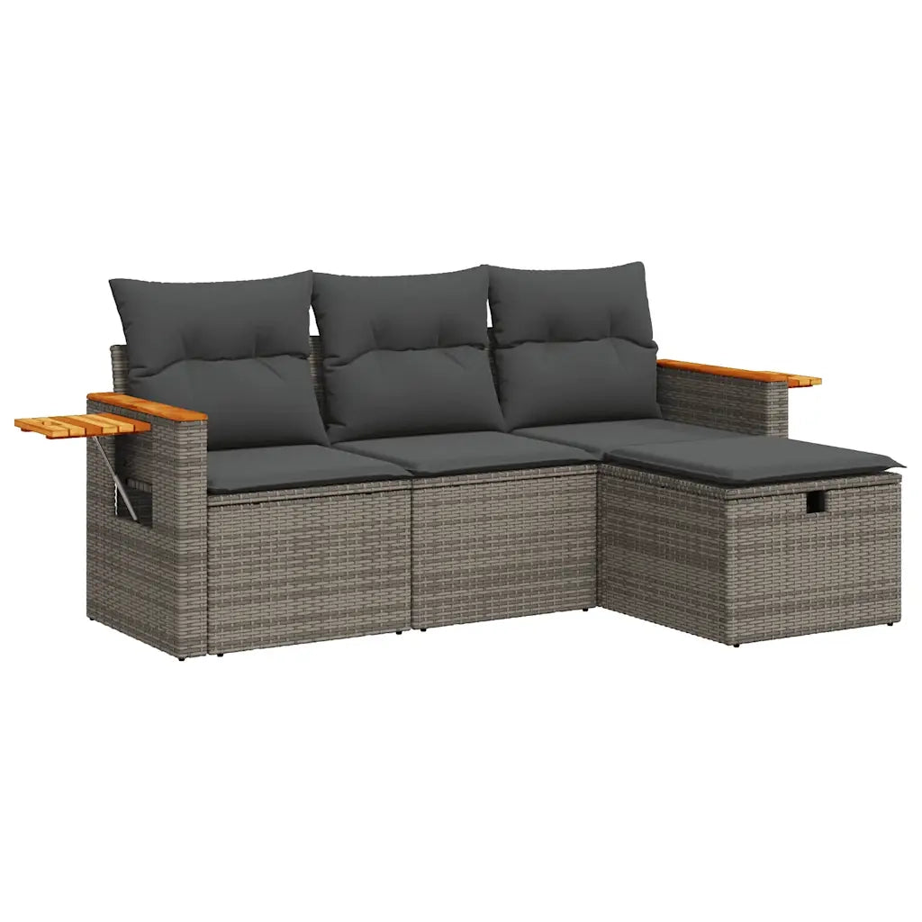 Set Divani da Giardino 4 pz con Cuscini in Polyrattan Grigio 3325952