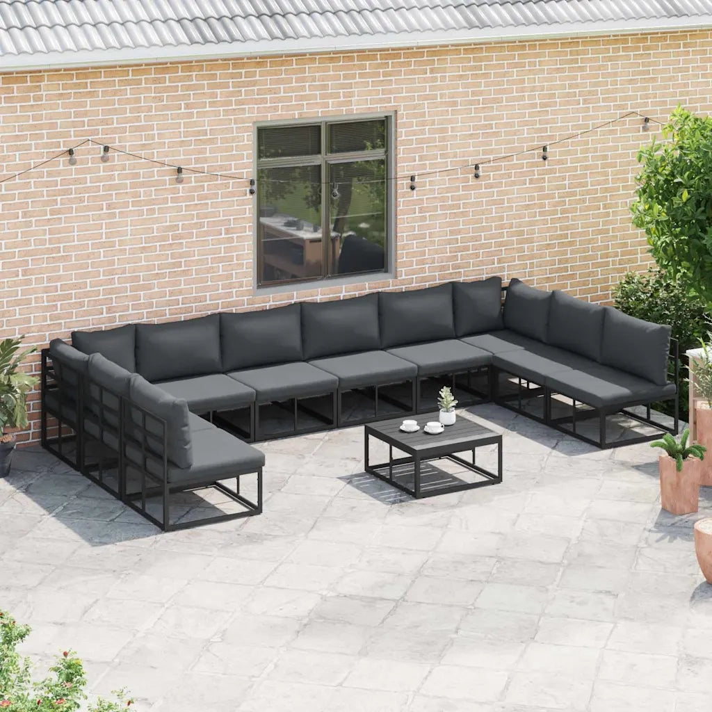 Set Divano da Giardino con cuscino 11 pcs Nero Alluminio 3378903