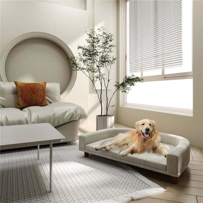 DIVANO PER CANI DI TAGLIA GRANDE CON CUSCINO SFODERABILE IN POLIESTERE E LEGNO 98X67X25 CM GRIGIO