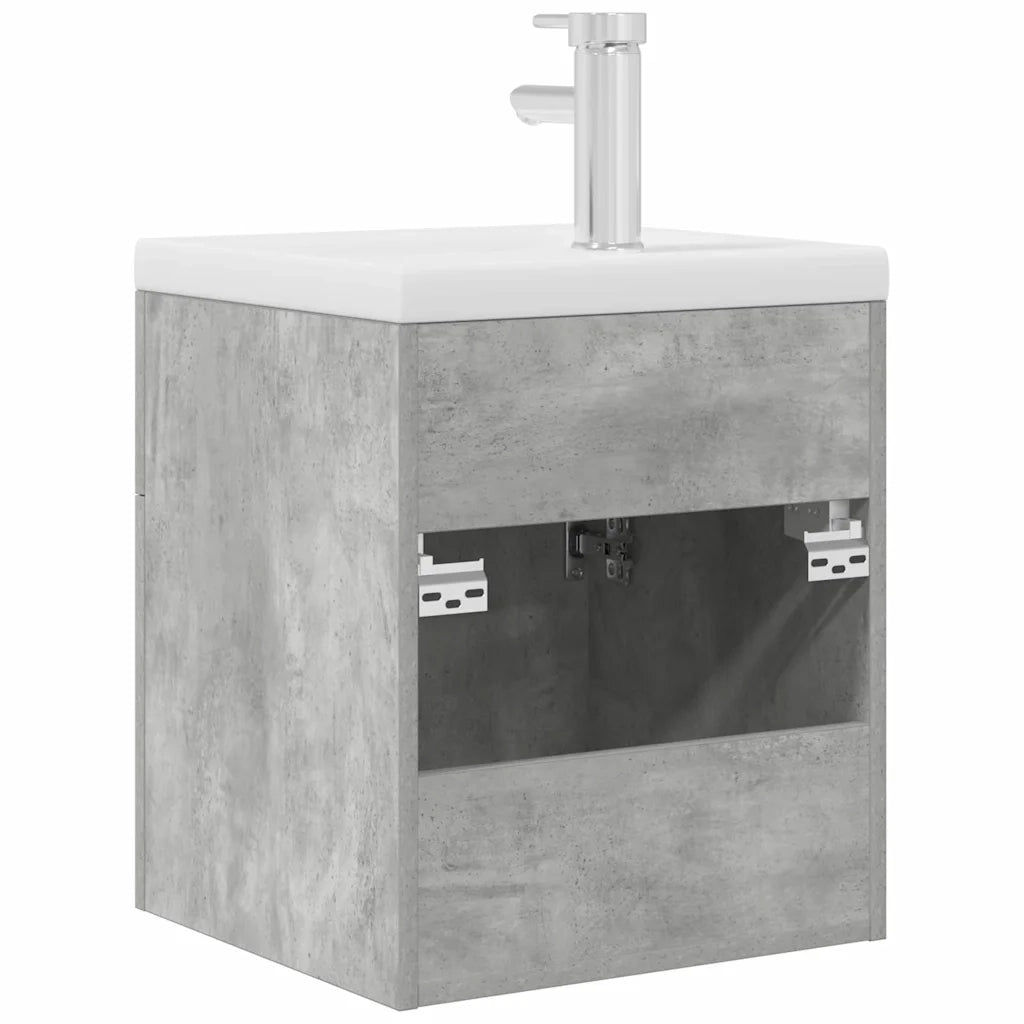 Mobile da Bagno con Lavabo | Armadio Lavabo Integrato e Rubinetto Grigio Cemento