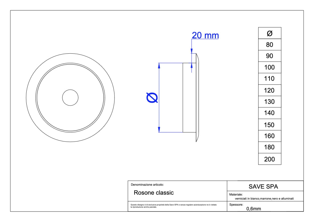 ROSONE SMALTATO 'CLASSIC' Ø 120 mm - Col. bianco - SAVE