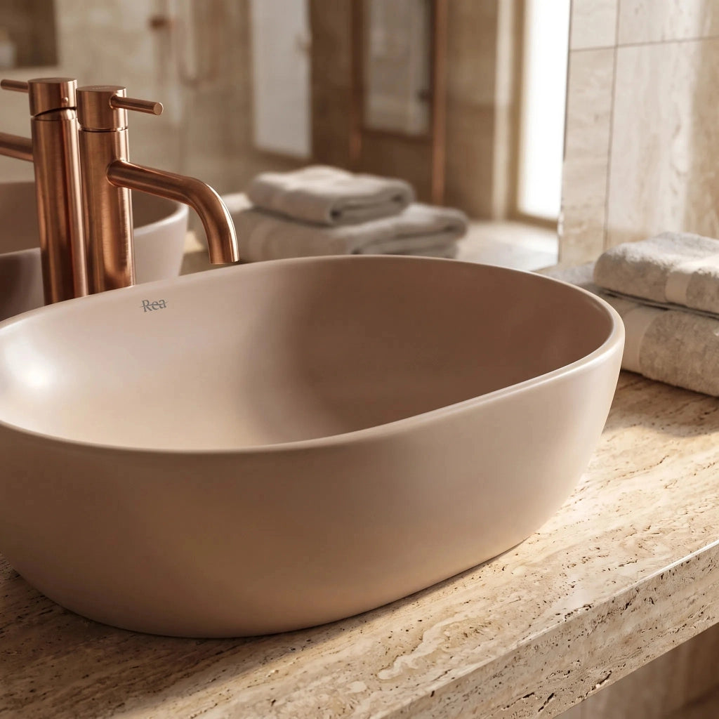 Lavabo Da Appoggio Rea Focus Taupe