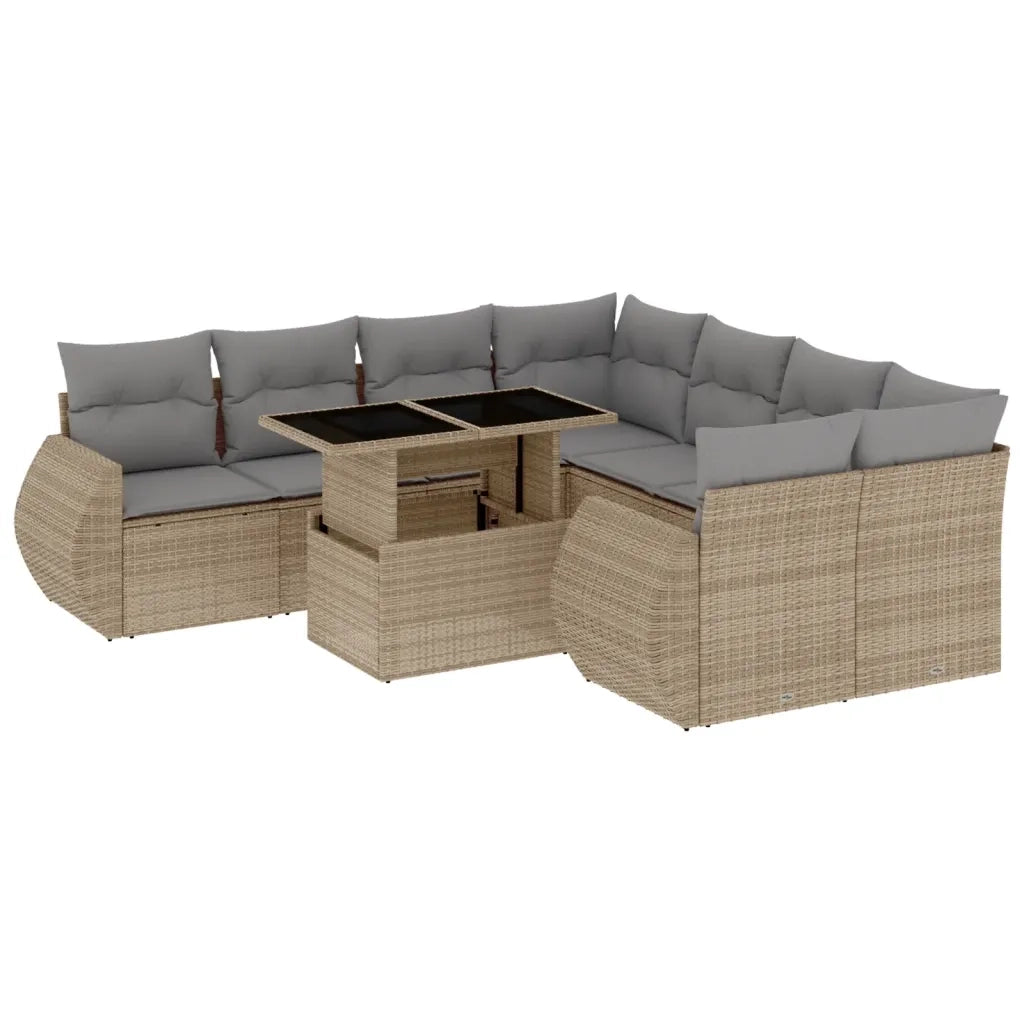 Set Divano da Giardino 9 pz con Cuscini Beige in Polyrattan 3268429