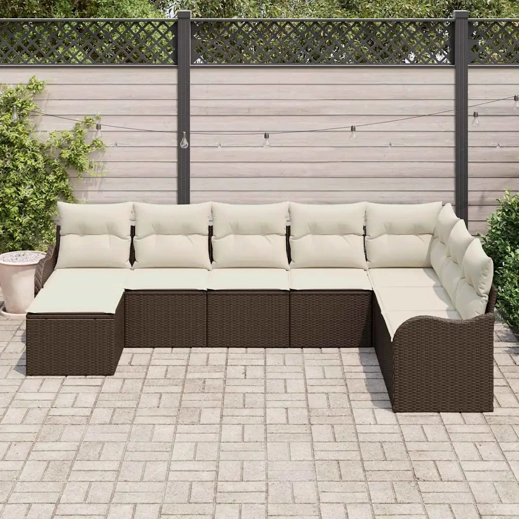 Set Divano da Giardino con cuscino 8 pcs Marrone Poly Rattan