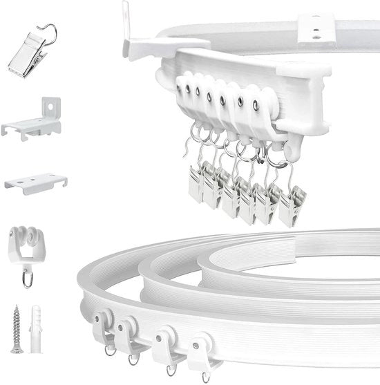 Sistema di supporto per tende, flessibile e pieghevole, per installazione a soffitto o parete, resistente al carico, adatto come supporto per tende in una nicchia, in un camper, come divisorio di spazio, lunghezza: 5 m