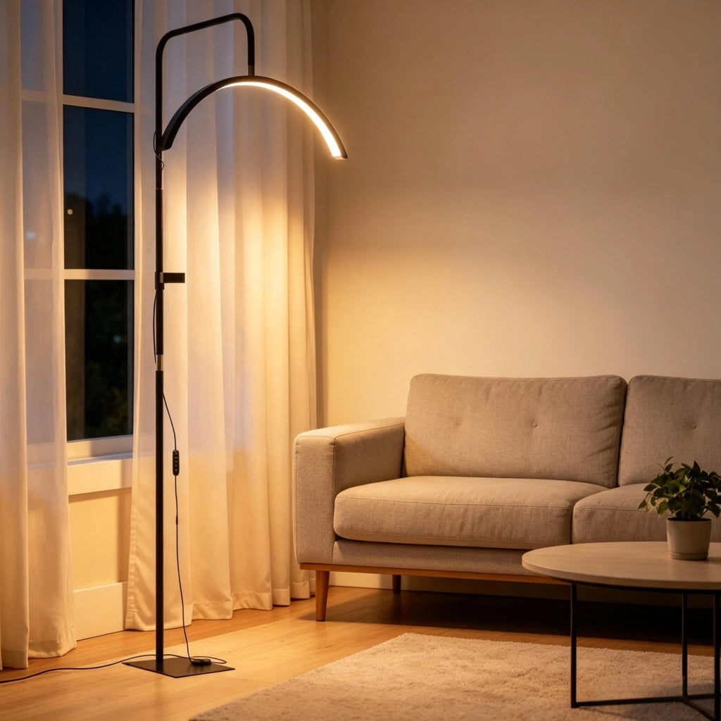 Lampada da terra a LED a forma di mezzaluna, ruotabile a 350¡ã, 36W, dimmerabile, con 7 temperature di colore, ideale per il soggiorno.