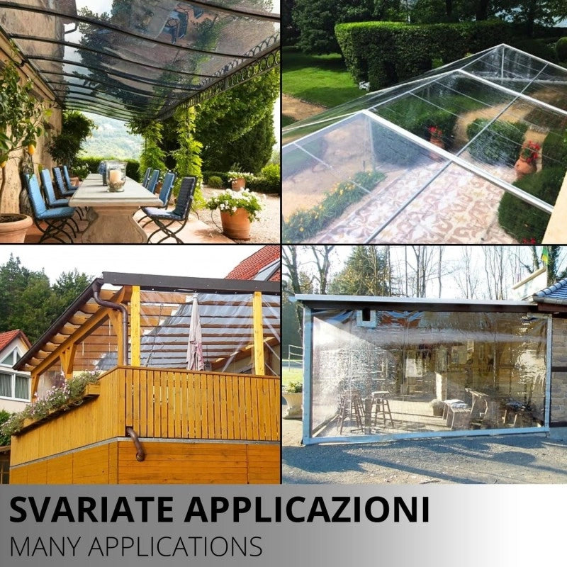 Telo PVC Trasparente 2,7x5m, 0,50mm Spessore, 650g/m² - Telo Cristal con Occhielli Ogni 50cm - Anti-UV, Impermeabile - Qualità Made in Italy