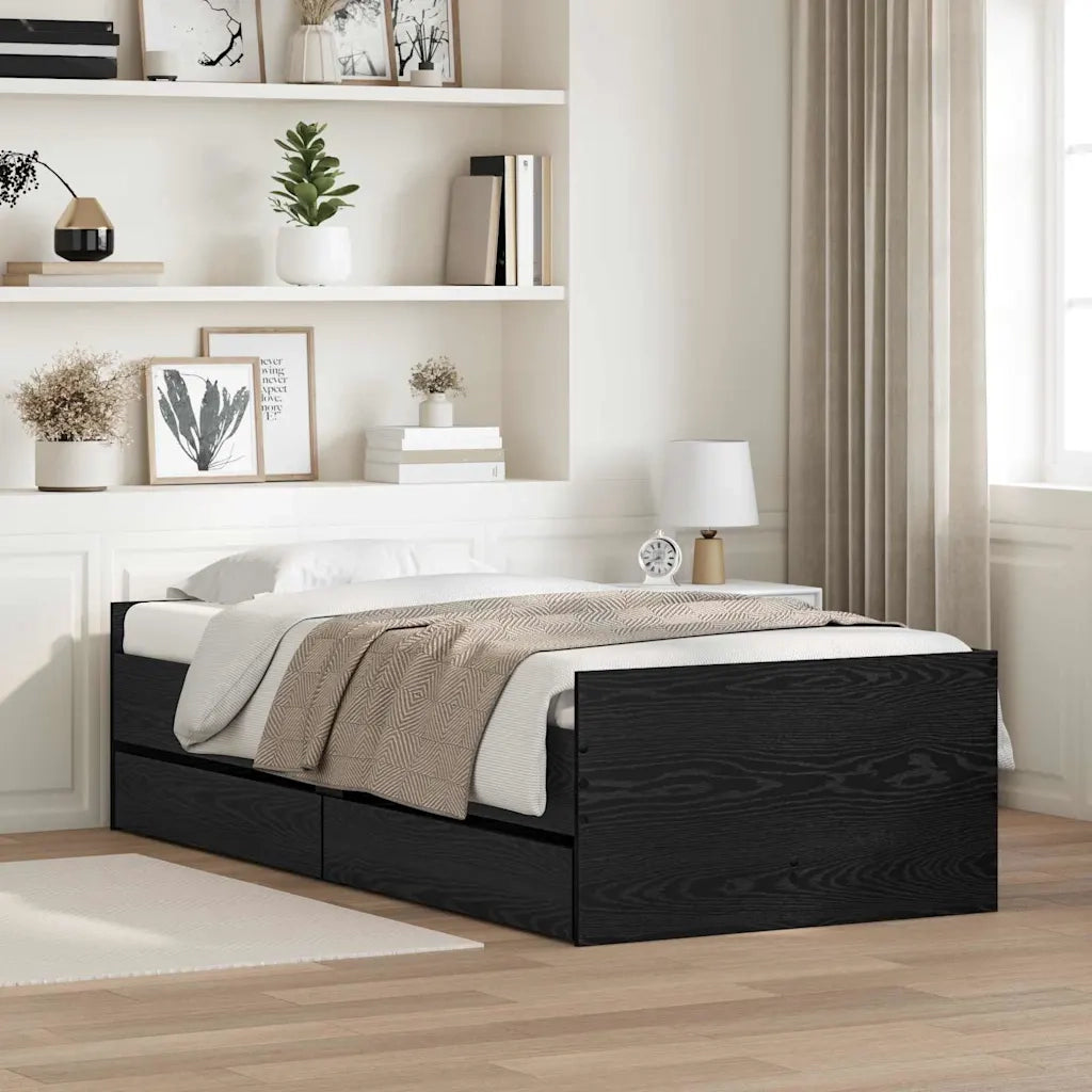 Struttura del letto-Giroletto Rovere Nero 90 x 200 cm Pino massello