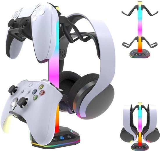 Accessorio di supporto per console - Supporto per controller - Stand per cuffie - Multi modalità di illuminazione RGB - Disegno antislip - Supporto per controller da gioco Adatto per Xbox, PS5, PS4, Nintendo Switch