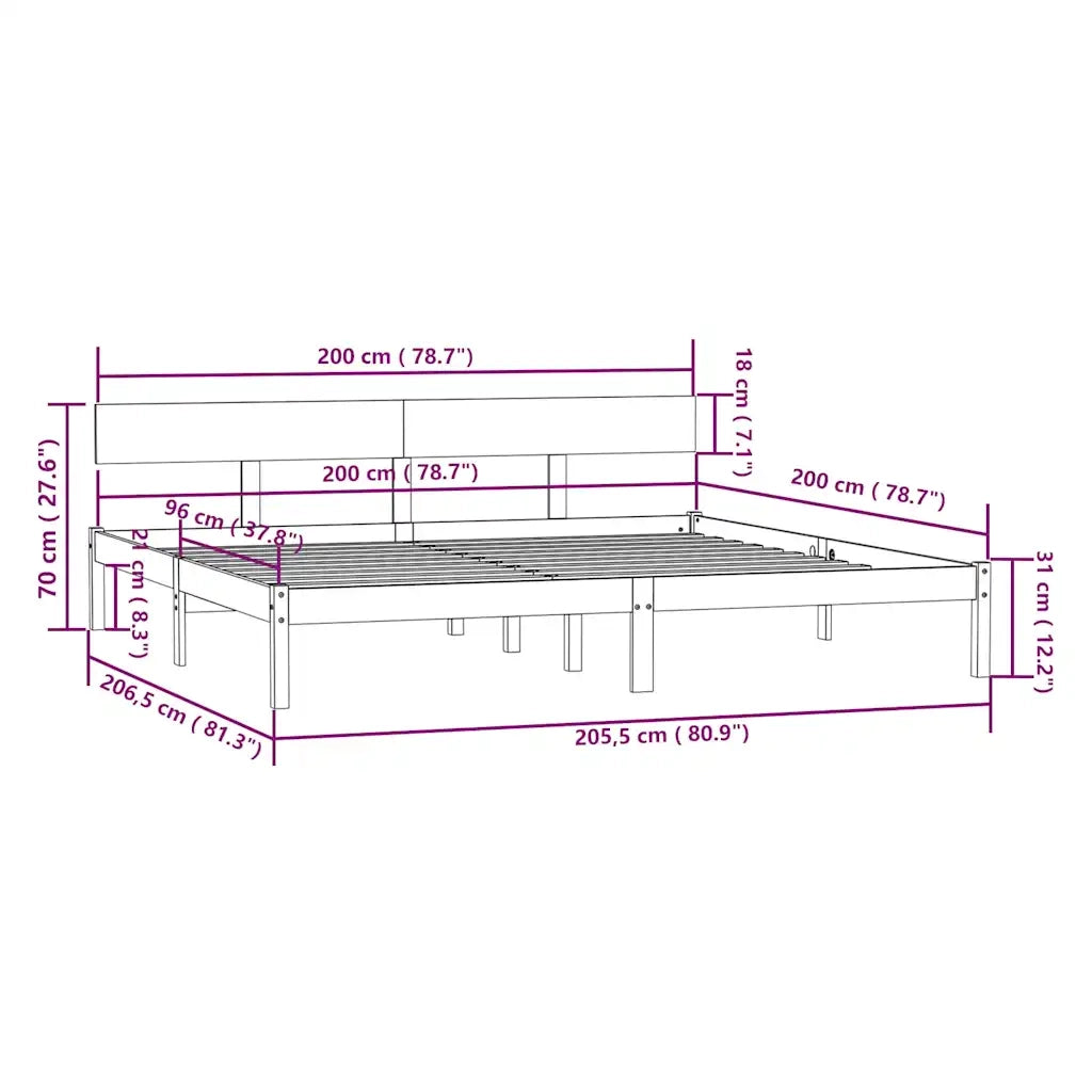 Letto matrimoniale | Letto per adulti | Giroletto senza Materasso in Legno Massello 200x200 cm
