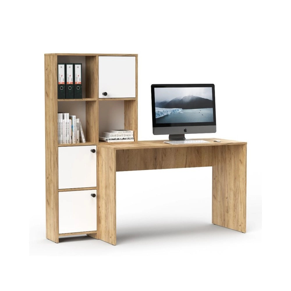Scrivania con Libreria Halk 156 colore rovere bianco