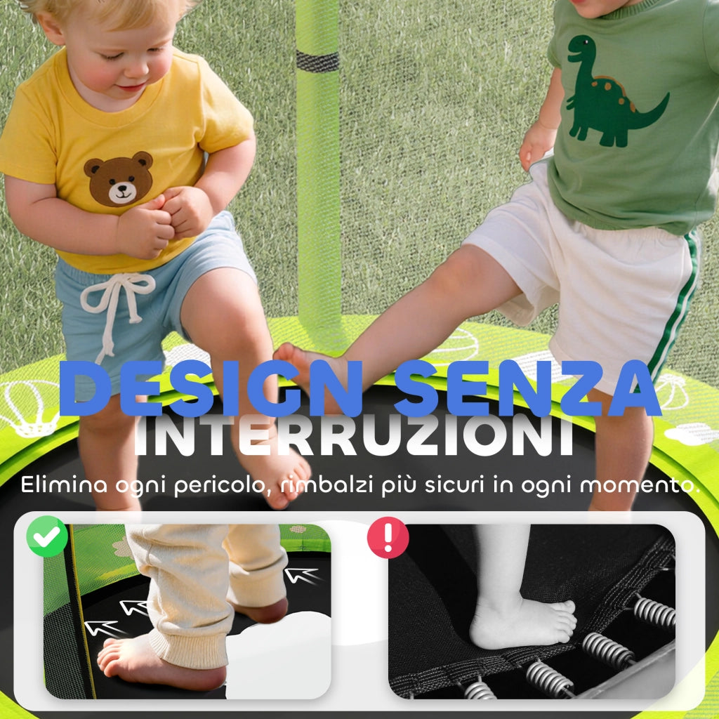 Trampolino per Bambini ¨C Minimal ¨C Verde ?140 cm con Rete di Sicurezza