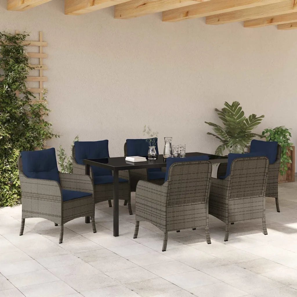Set da Pranzo per Giardino con cuscino 7 pcs Grigio polyrattan