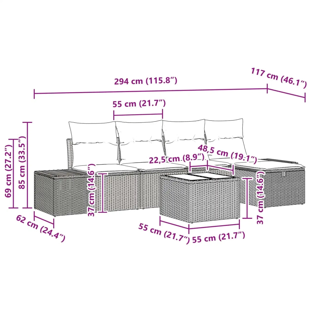 Set Divano da Giardino 6 pz Nero polyrattan 3359375
