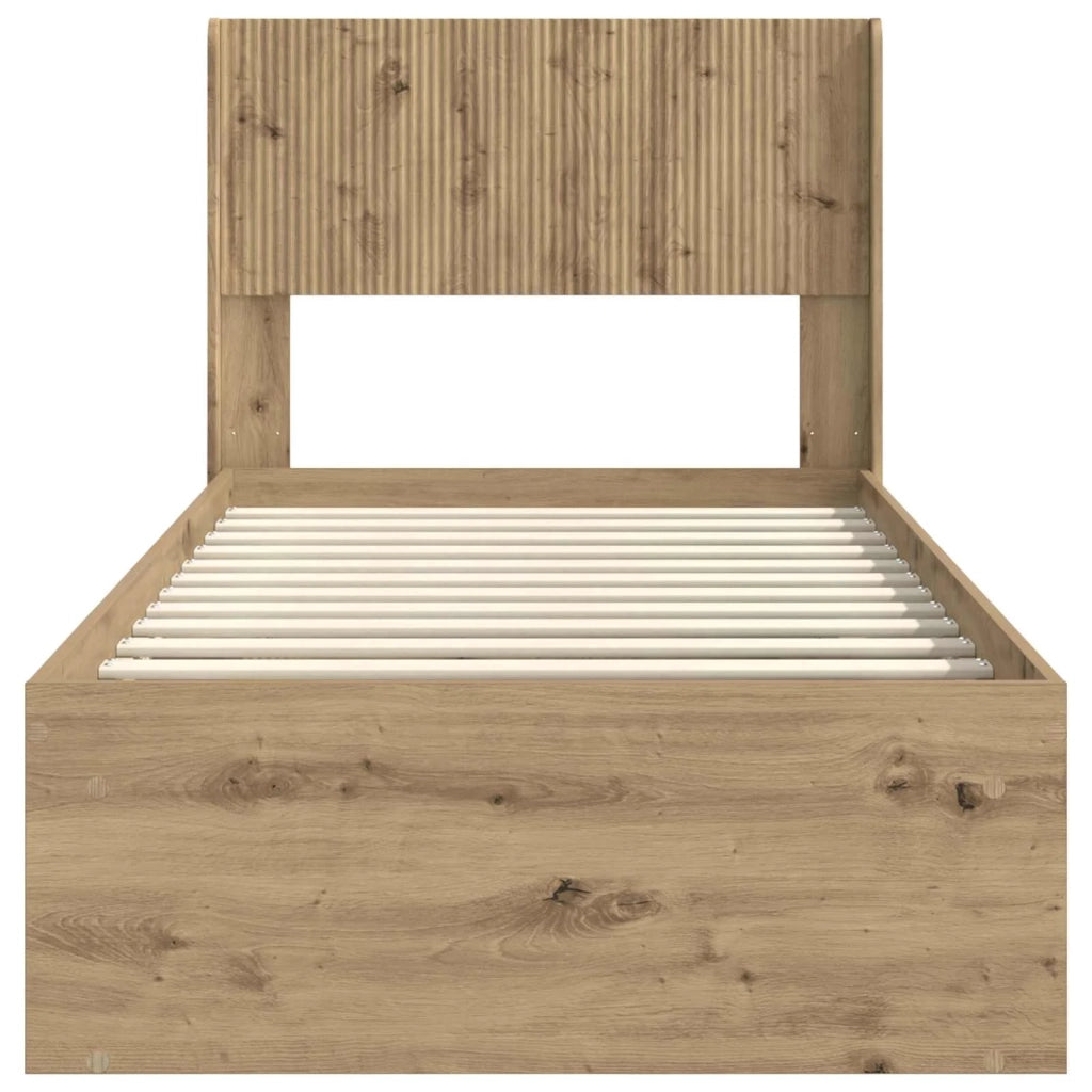 Letto singolo | Letto per adulti | Struttura del letto con stoccaggio e testata Rovere Artigianale